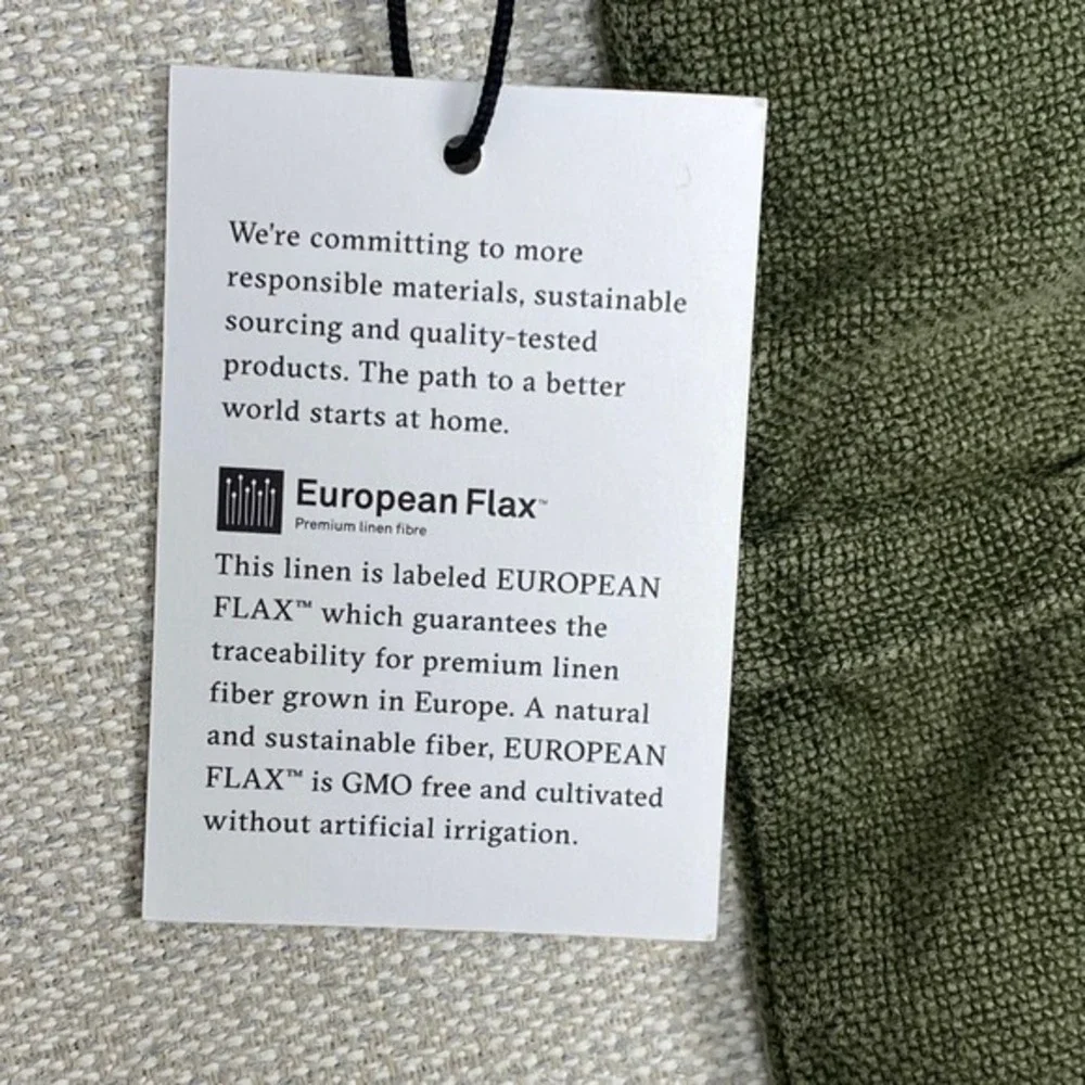CB2‎ Pillow Sham European Flax Tuck Linen Green Single No Insert Zip Closure